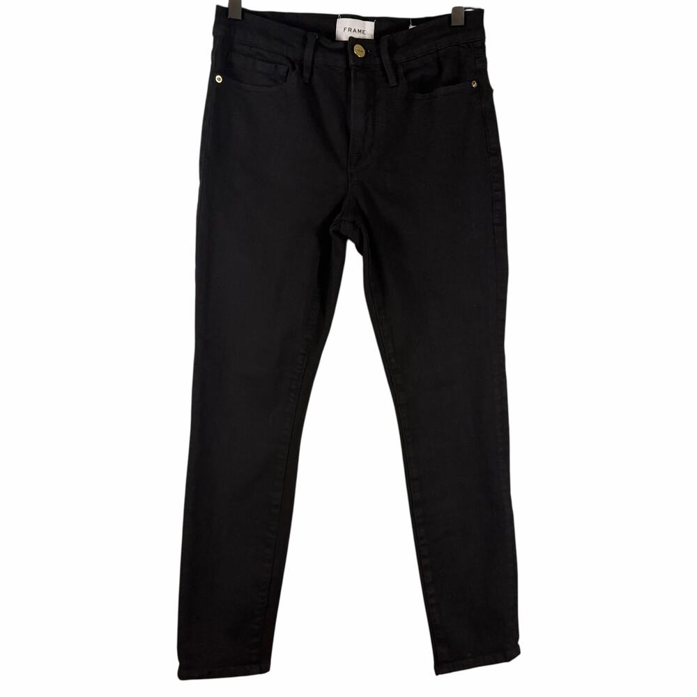 Frame Le Skinny De Jeanne Cropped Jeans Black Fil Noir Mid Rise Womens Size 27 View 3